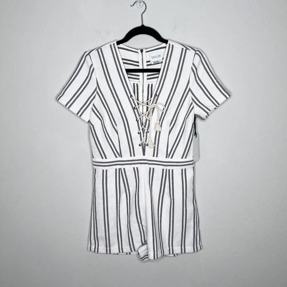 Saylor Emilia Baja Striped Romper Ivory Size M - Picture 2 of 6